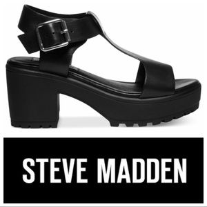 NWOT Steve Madden Black Leather Platform Sandal